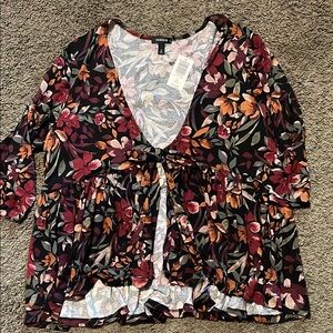 Torrid black floral Tie Front babydoll top